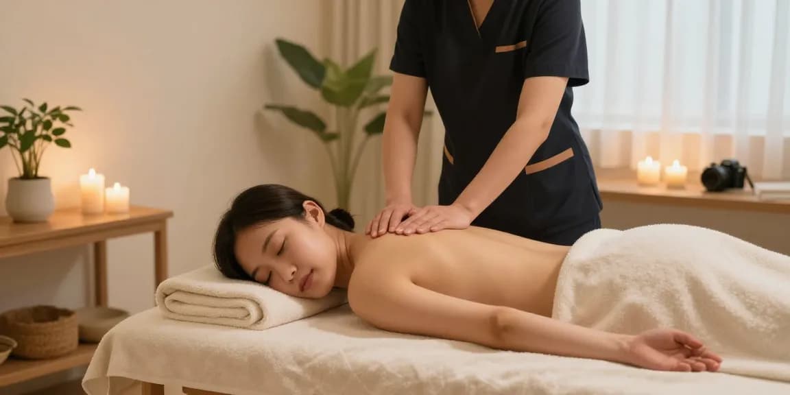 Relaxing 역삼동출장마사지 in a serene home spa setting with soft lighting and soothing ambiance.