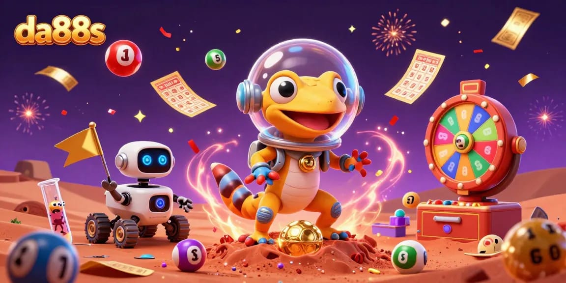 Experience vibrant casino adventures with da88s in a dynamic alien celebration scene filled with lottery excitement.