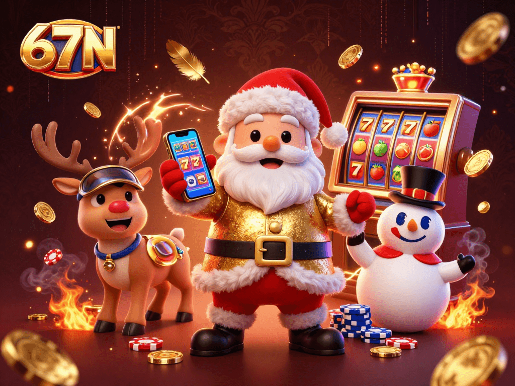 Gire as bobinas da sorte em 67N com nosso Papai Noel e seus amigos animados!