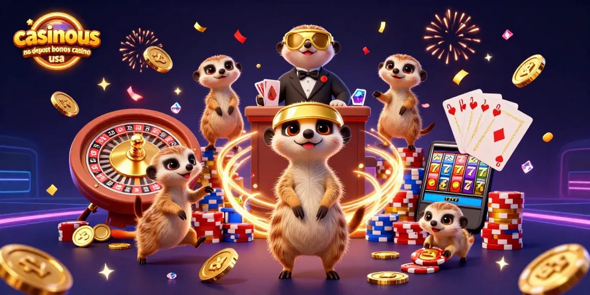 Experience the thrill with casinous no deposit bonus casino usa featuring meerkats in a vibrant casino scene.
