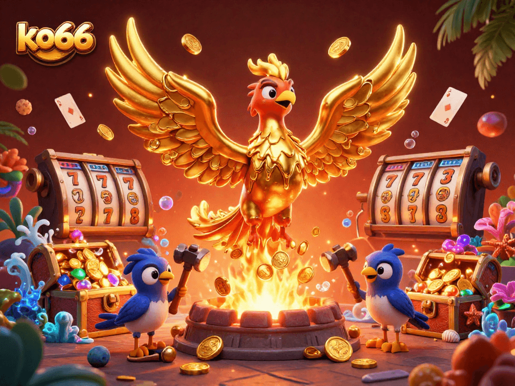 Win big with ko66 in this immersive casino adventure featuring golden phoenix and treasure.