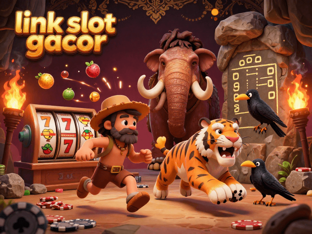 Experience thrilling wins at link slot gacor with a vibrant 3D casino illustration showcasing dynamic slot elements.