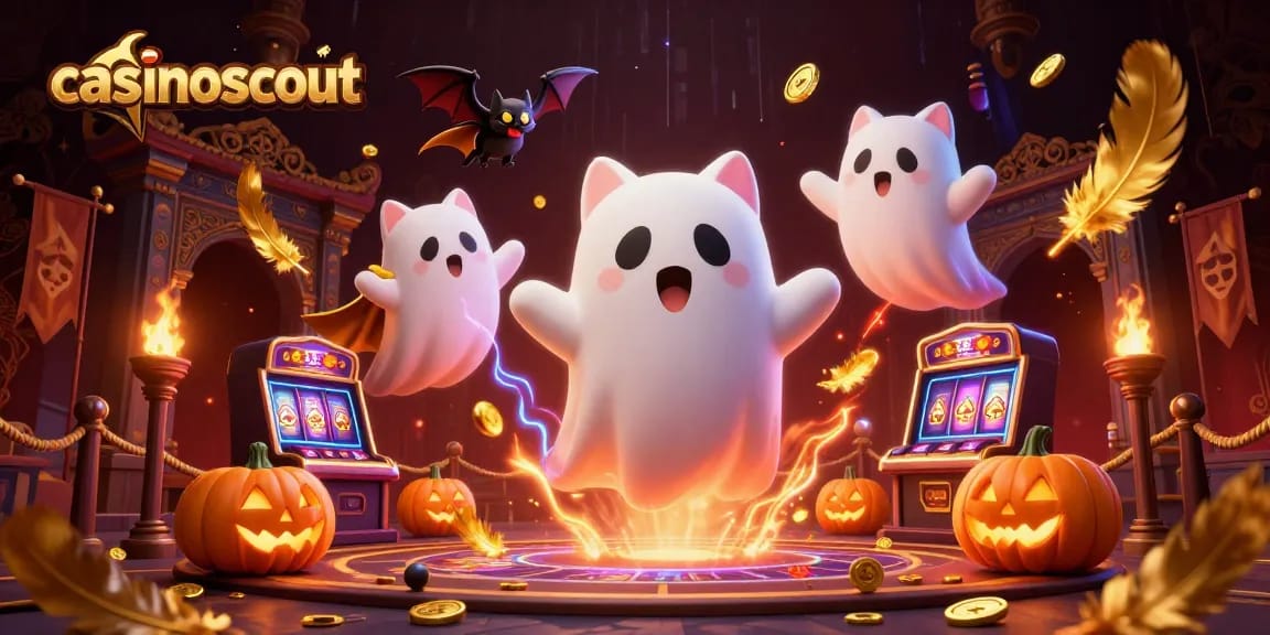 Engage in thrilling gameplay at casinoscout's vibrant haunted casino scene featuring unique characters and game elements.