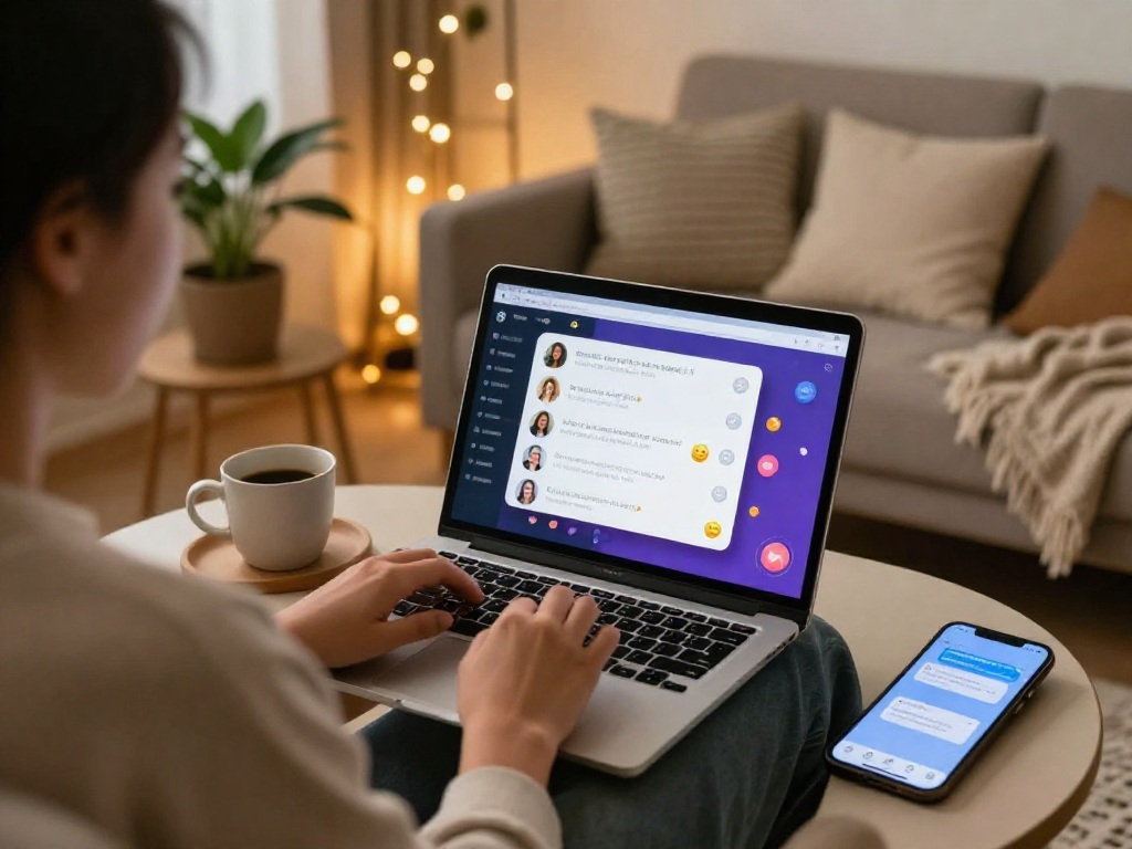 Engaging user on a sex chat AI platform in a cozy home setting