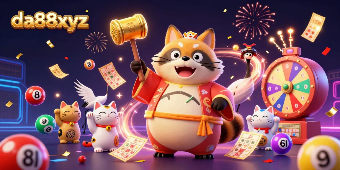 Spin to win with da88xyz's vibrant lottery scene featuring lucky tanuki and colorful elements.
