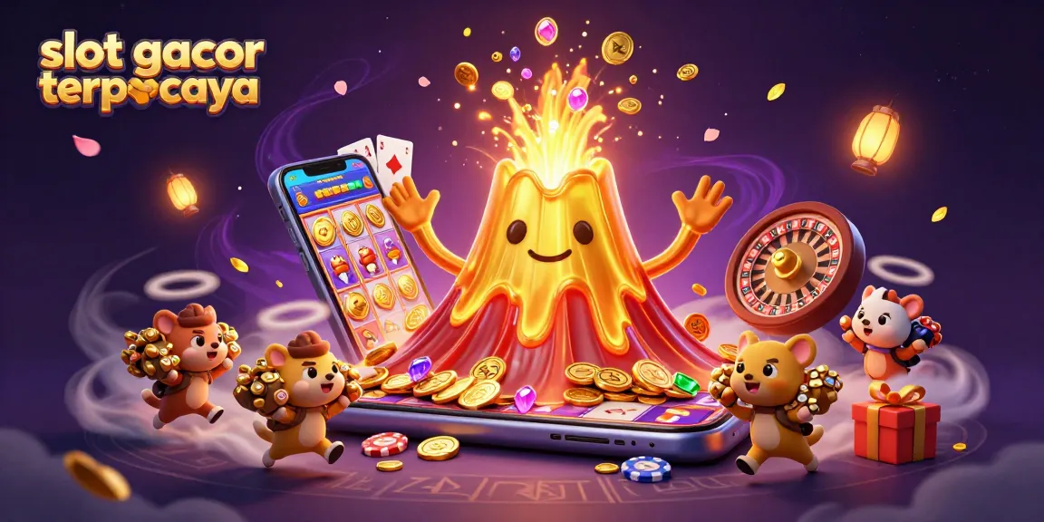 Experience exciting gameplay with slot gacor terpercaya, showcasing a triumphant golden volcano and vibrant slot elements.