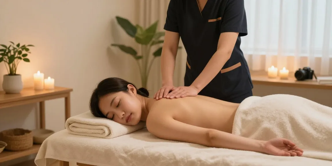 Relaxing 역삼동출장마사지 in a serene home spa setting with soft lighting and soothing ambiance.