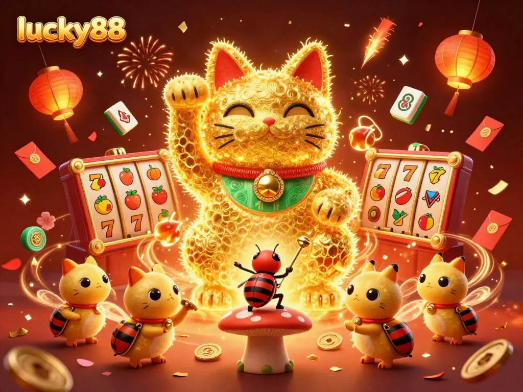 Experience thrilling casino fun with lucky88's vibrant 3D illustration of a lucky cat.