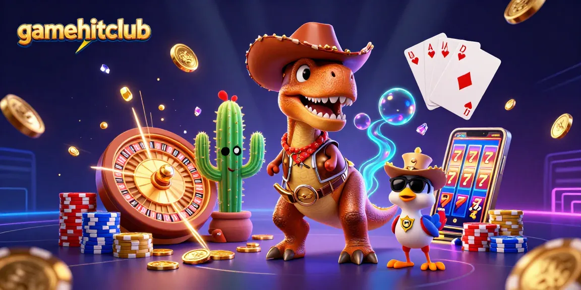 Experience thrilling gameplay at gamehitclub with cowboy dinosaur and vibrant casino elements.
