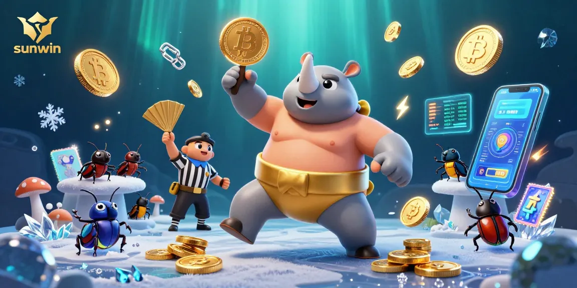 Experience vibrant fun with sunwin as a beetle champion launches coins in a vibrant casino scene.