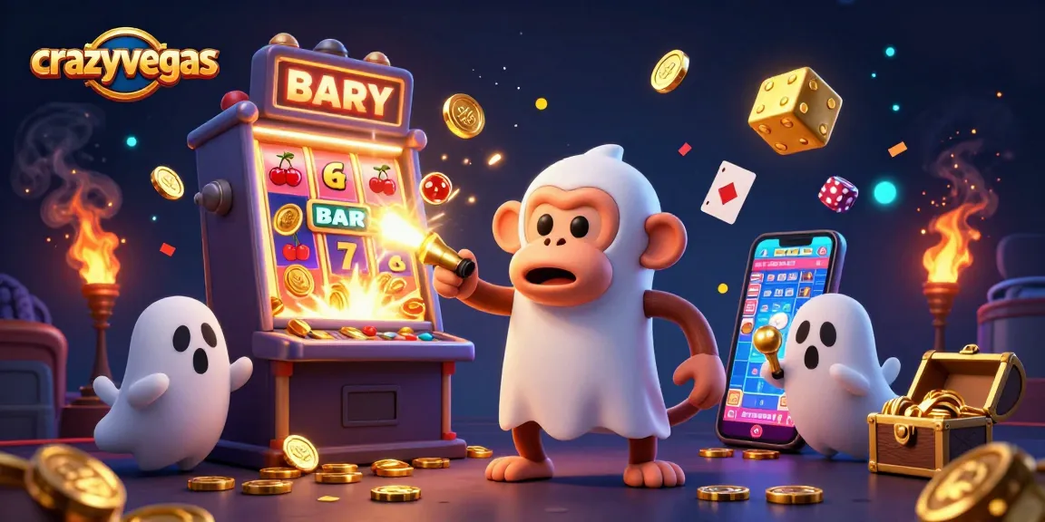 Experience the thrilling world of crazyvegas with a mischievous poltergeist monkey and a scared puppy in a vibrant casino.